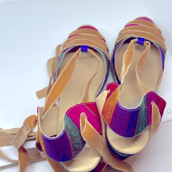 Carmen Saiz 9 made in Spain Euro 40 wedge Silk shoe leather Velvet ankle ribbon - Picture 9 of 16